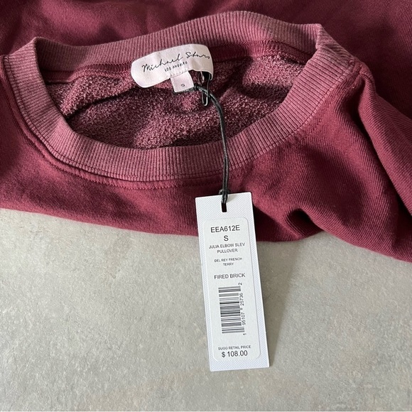 Nwt Michael Stars Anthropologie Julie Elbow Sleeve Pullover in Fired Brick - Picture 6 of 9